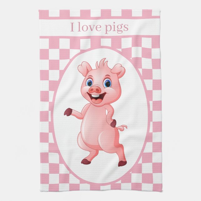 niedliche Schweineliebhaber fügen Text hinzu Geschirrtuch (Vertikal)