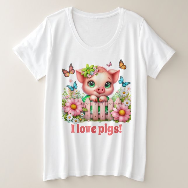 Niedliche Schweineliebhaber fügen Text hinzu Große Größe T-Shirt (Design vorne)