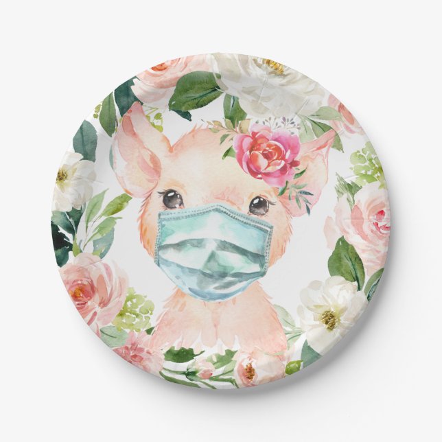 Niedliche Schweineschutzmaske - Kinderdusche Pappteller (Vorderseite)