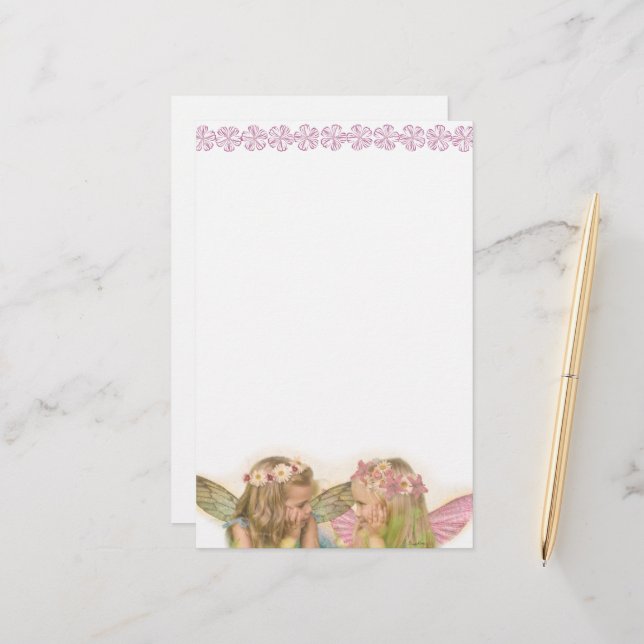 Niedliche Schwester Fairy Friends in Pink Fantasy  Briefpapier (Vorderseite/Rückseite Beispiel)