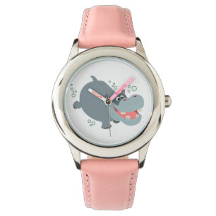 Niedliche Schwimmen-Cartoon-Flusspferd-Uhr Armbanduhr