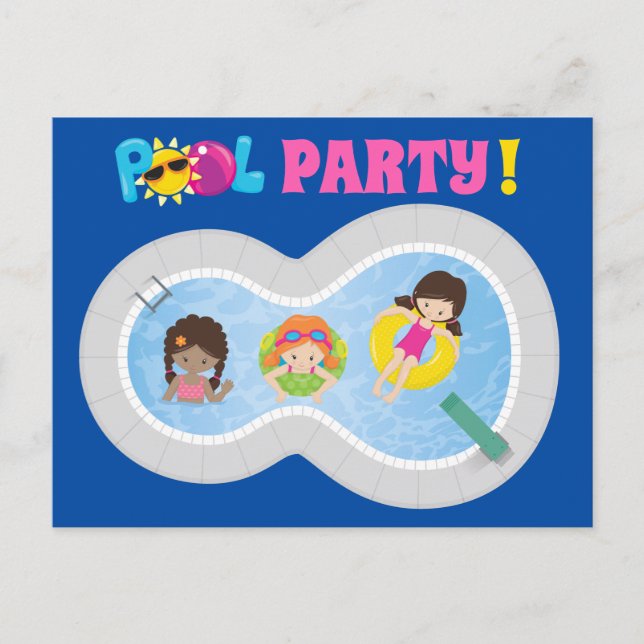 Niedliche Schwimmmädchen Geburtstag Schwimmbad Par Postkarte (Vorderseite)