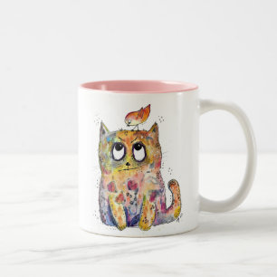 Niedliche, schwindelerregende Katze Zweifarbige Tasse