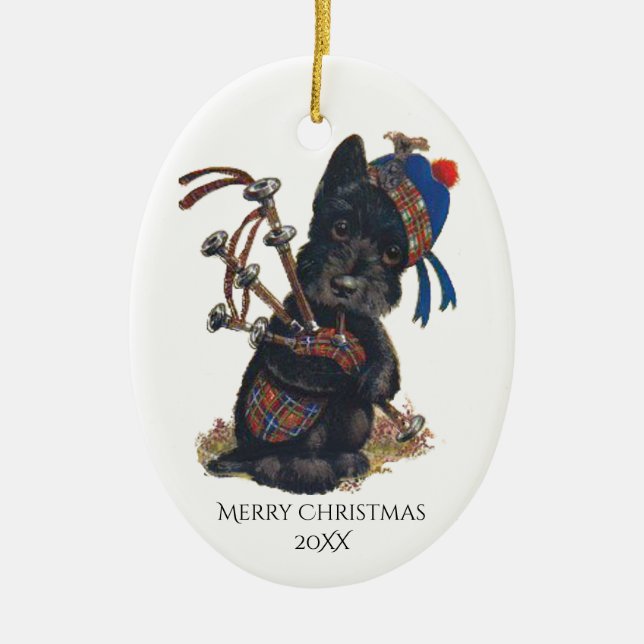 Niedliche Scottie, die Bagpipe spielt Keramik Ornament (Vorne)