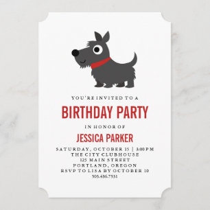 Niedliche Scottie Dog Black und Red Birthday Party Einladung