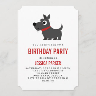 Niedliche Scottie Dog Black und Red Birthday Party Einladung