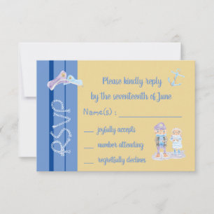 Niedliche Sea Otters Cartoon Blue und Beige RSVP-K RSVP Karte
