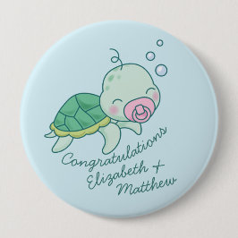 Niedliche Sea Turtle Baby Shower Kawaii Pink Girl Button