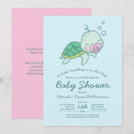 Niedliche Sea Turtle Baby Shower Kawaii Pink Girl Einladung