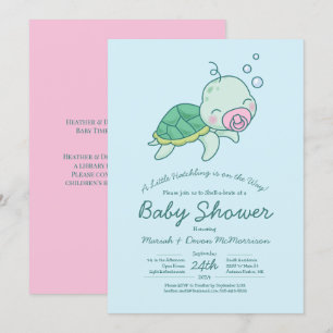 Niedliche Sea Turtle Baby Shower Kawaii Pink Girl Einladung