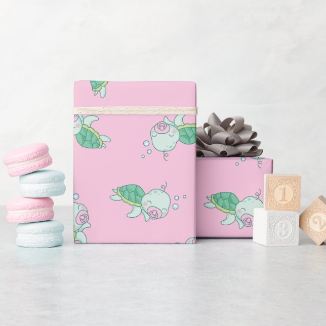 Niedliche Sea Turtle Baby Shower Kawaii Pink Girl Geschenkpapier (Babyparty)