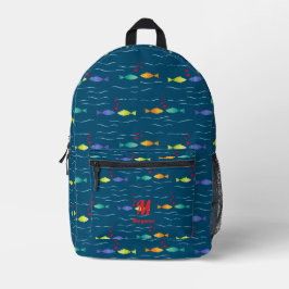 Niedliche Seefische in Liebe, Monogramm Bedruckter Rucksack