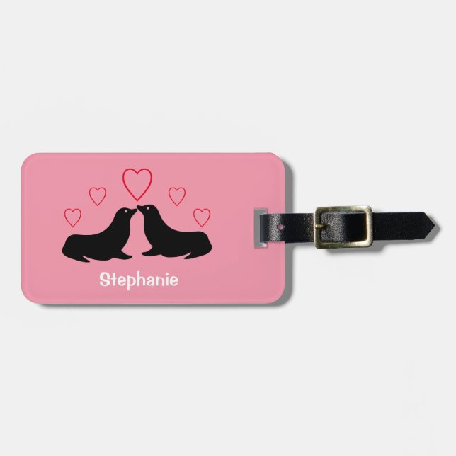Niedliche Seelöwen Mädchenname Rosa Gepäckanhänger (Vorderseite horizontal)