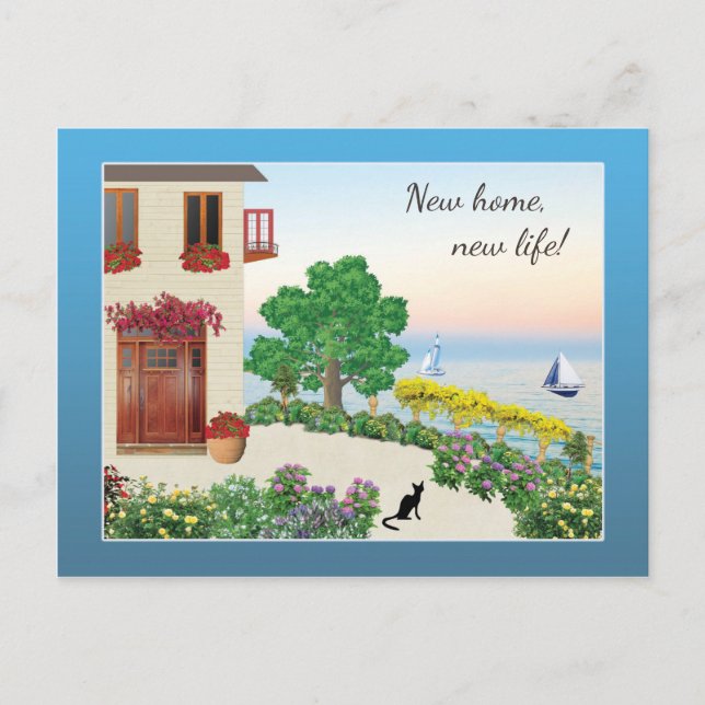 Niedliche Seeseite / Seaside Zuhause Ändern der An Ankündigungspostkarte (Vorderseite)