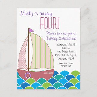 Niedliche Segelboot-Geburtstags-Einladung - Einladung