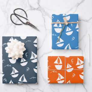 Niedliche Segelboote Retro Moderne Segelboote Gesc Geschenkpapier Set