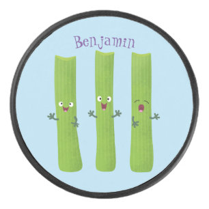 Niedliche Sellerie Sticks Trio Cartoon Gemüse Eishockey Puck