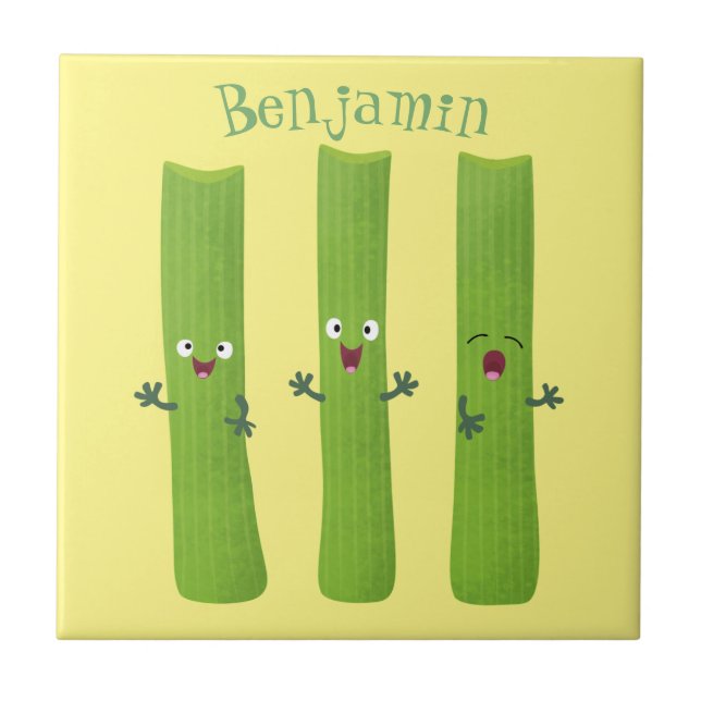 Niedliche Sellerie Sticks Trio Cartoon Gemüse Fliese (Vorderseite)