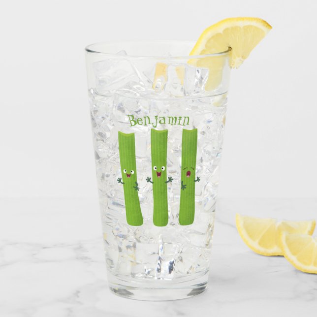Niedliche Sellerie Sticks Trio Cartoon Gemüse Glas (Rückseite Ice)