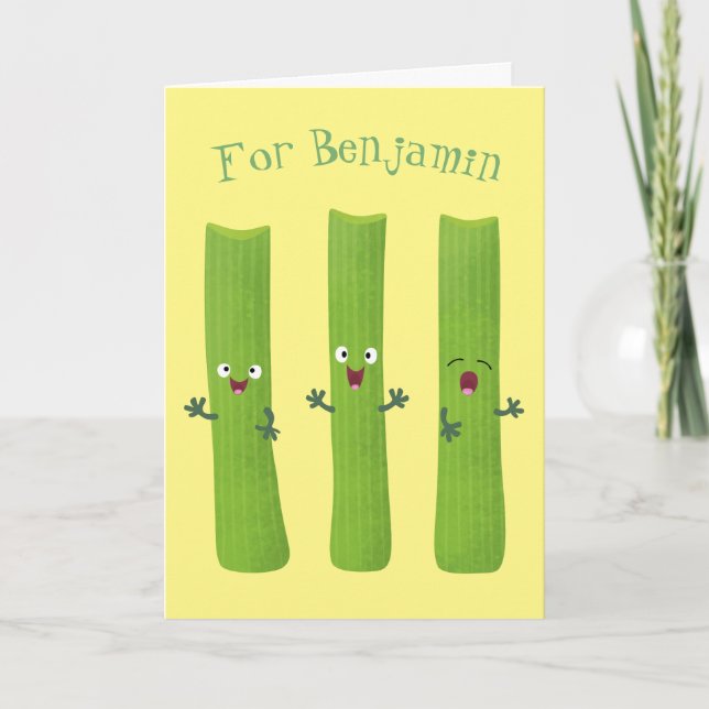 Niedliche Sellerie Sticks Trio Cartoon Gemüse Karte (Vorderseite)