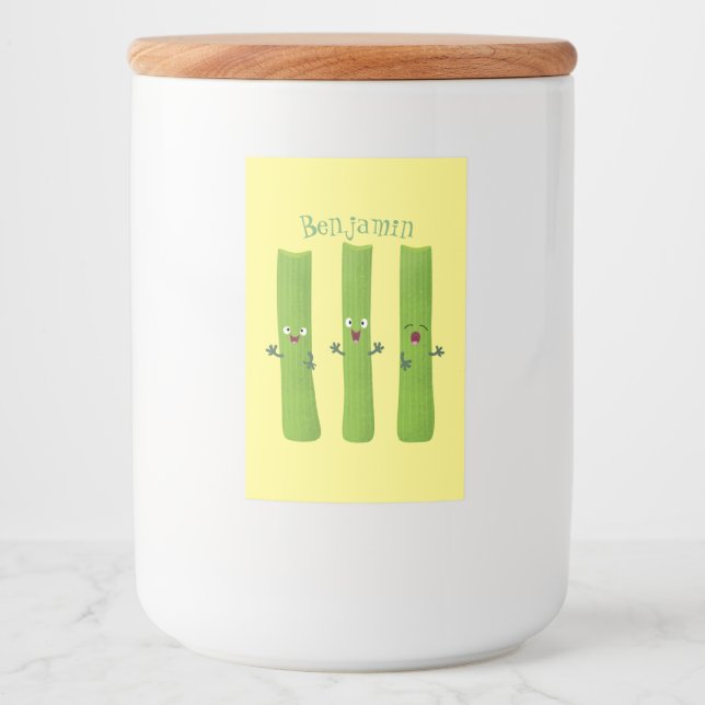 Niedliche Sellerie Sticks Trio Cartoon Gemüse Lebensmitteletikett (Vorderseite)