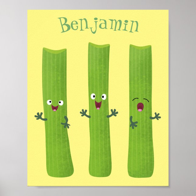 Niedliche Sellerie Sticks Trio Cartoon Gemüse Poster (Vorne)