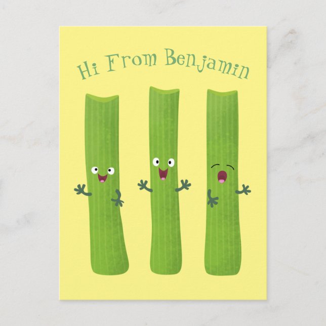 Niedliche Sellerie Sticks Trio Cartoon Gemüse Postkarte (Vorderseite)