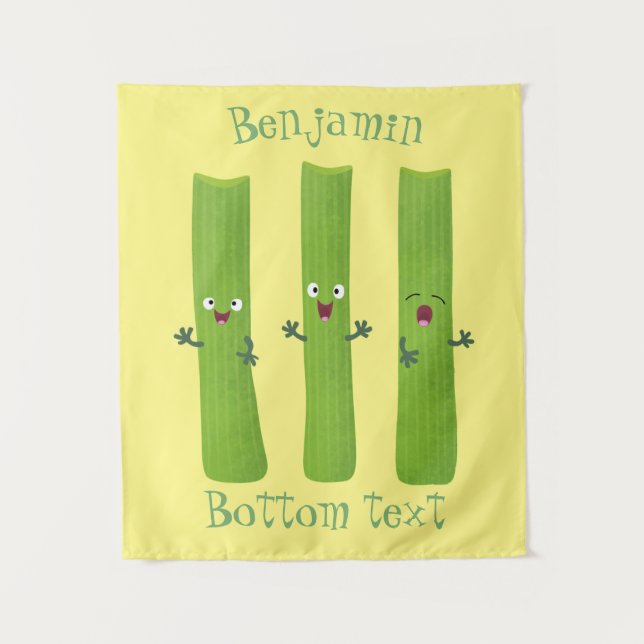 Niedliche Sellerie Sticks Trio Cartoon Gemüse Wandteppich (Vorderseite)