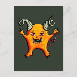 Niedliche, seltsame Horned Little-Teufelskreatur Postkarte