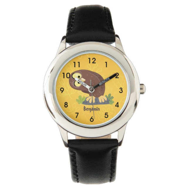 Niedliche, seltsame, lustige Uhu-Cartoon-Illustrat Armbanduhr (Vorderseite)