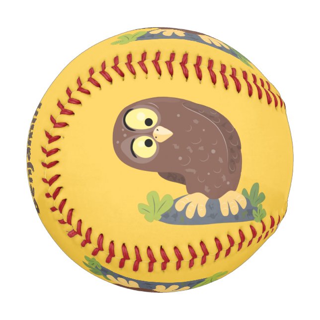 Niedliche, seltsame, lustige Uhu-Cartoon-Illustrat Baseball (Vorderseite Links)