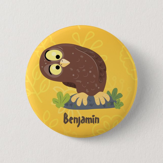Niedliche, seltsame, lustige Uhu-Cartoon-Illustrat Button (Vorderseite)