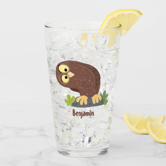 Niedliche, seltsame, lustige Uhu-Cartoon-Illustrat Glas (Rückseite Ice)