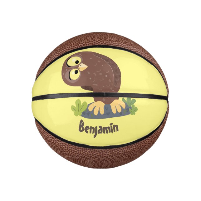 Niedliche, seltsame, lustige Uhu-Cartoon-Illustrat Mini Basketball (Vorderseite)