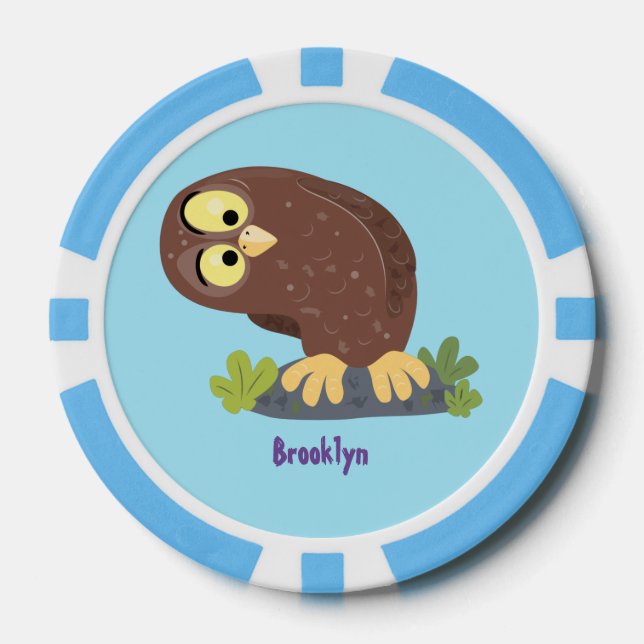 Niedliche, seltsame, lustige Uhu-Cartoon-Illustrat Pokerchips (Vorderseite)