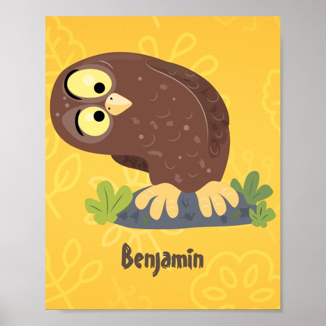 Niedliche, seltsame, lustige Uhu-Cartoon-Illustrat Poster (Vorne)