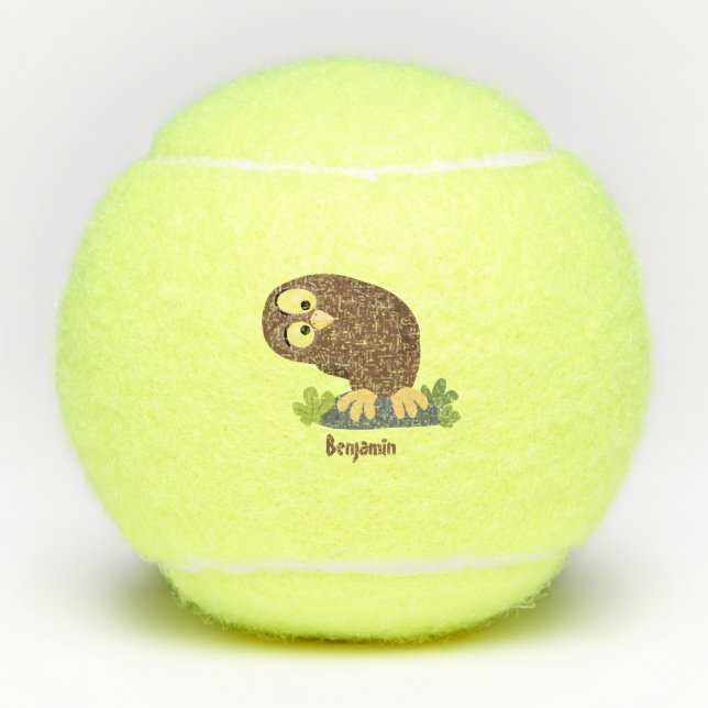 Niedliche, seltsame, lustige Uhu-Cartoon-Illustrat Tennisbälle (Vorderseite)