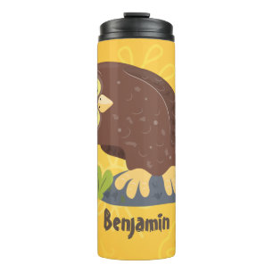 Niedliche, seltsame, lustige Uhu-Cartoon-Illustrat Thermosbecher