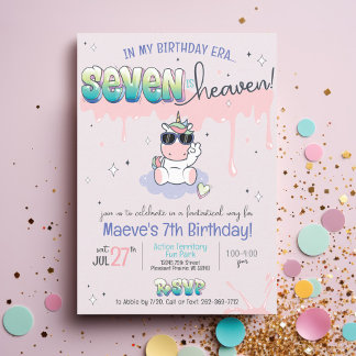 Niedliche SEVEN ist Heaven Unicorn Girl 7. Geburts Einladung