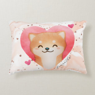 Niedliche Shiba Inu im Herzen Dekokissen