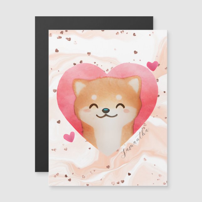 Niedliche Shiba Inu im Herzen Magnetkarte (Vorne/Hinten)