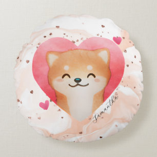 Niedliche Shiba Inu im Herzen Rundes Kissen