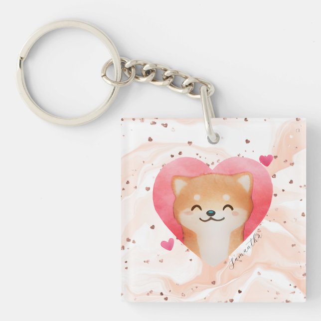 Niedliche Shiba Inu im Herzen Schlüsselanhänger (Vorderseite)