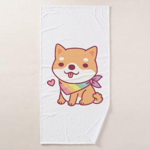Niedliche Shiba-Inu mit Regenbogenpferd Bandana Badehandtuch