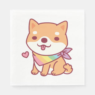 Niedliche Shiba-Inu mit Regenbogenpferd Bandana Serviette