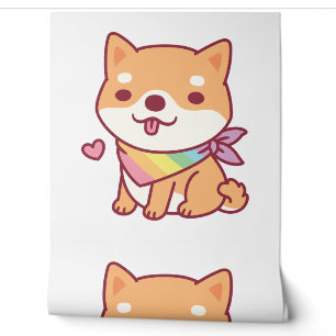 Niedliche Shiba-Inu mit Regenbogenpferd Bandana Tapete