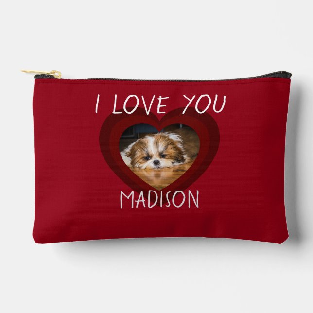 Niedliche Shitzu Liebe Valentine Herz Foto Zipper Zubehörtasche (Vorderseite)