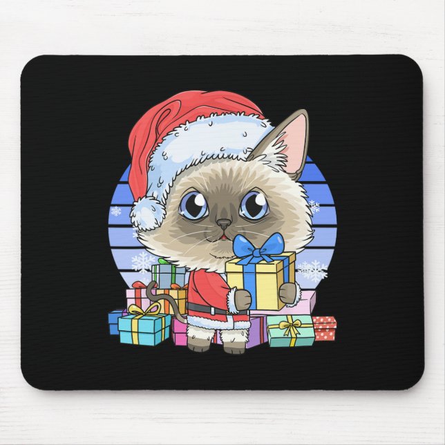 Niedliche Siamese Cat Santa Claus Weihnachten Weih Mousepad (Vorne)