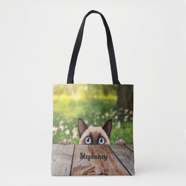 Niedliche Siamese Peeking Cat Tasche (Vorderseite)