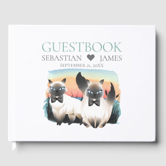 Niedliche Siamesen-Katzenjungweiden-Hochzeit Gästebuch (Vorderseite)
